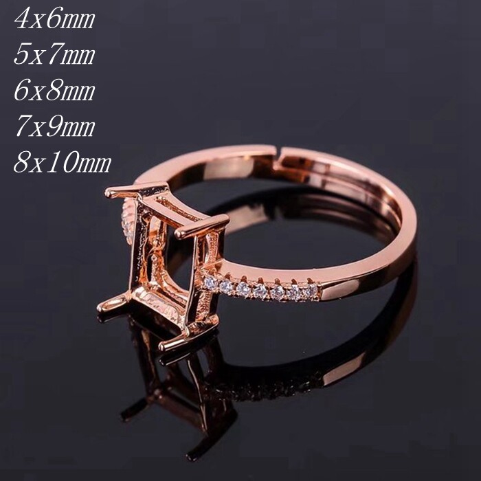 925银活圈女长方形戒指空托活口