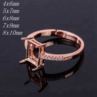 925银活圈女戒指空托 4x6 5x7 6x8 7x9 8x10 代镶嵌水晶托帕石