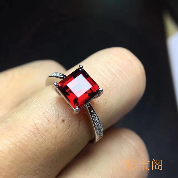 diy时尚风开口石榴石紫晶银戒指