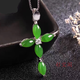 925银吊坠空托 十字架吊坠款 代镶碧玉水晶红宝等3x6 马眼 5粒