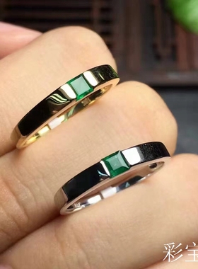 s925银戒指空托方形3X3mm5x5免费来石镶嵌祖母绿红宝厂家直销