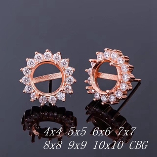 5x5 9x9 6x6 8x8 10x10围锆镶嵌银饰 7x7 s925银耳钉空托圆形4x4