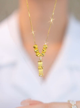 节节高升金色转运珠竹节项链短款