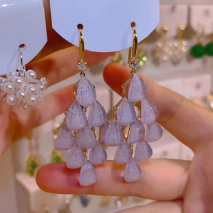 紫色羽翼水滴菱形耳钩耳环女大气款轻奢设计感配饰2025夸张时尚潮