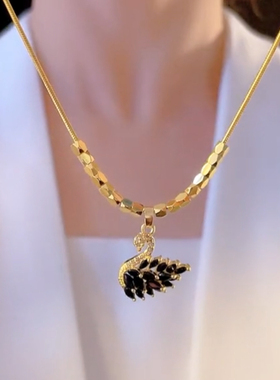 气质黑色优雅天鹅项链女短款网红