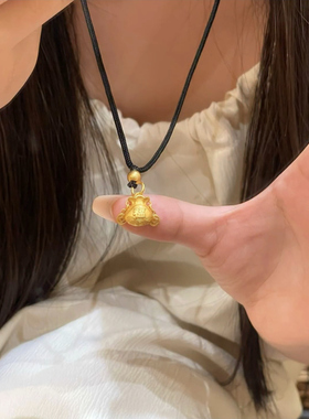 金色福袋钱袋黑绳项链女复古