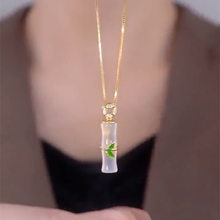 竹韵猫眼石竹节项链女抖音同款设计感网红百搭锁骨链2023新款爆款