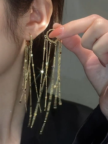 银河流苏耳扣耳环女长款闪亮网红