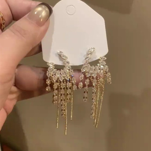 欧美金色爆闪夸张流苏耳钉耳环女华丽轻奢设计感耳饰2025新款潮