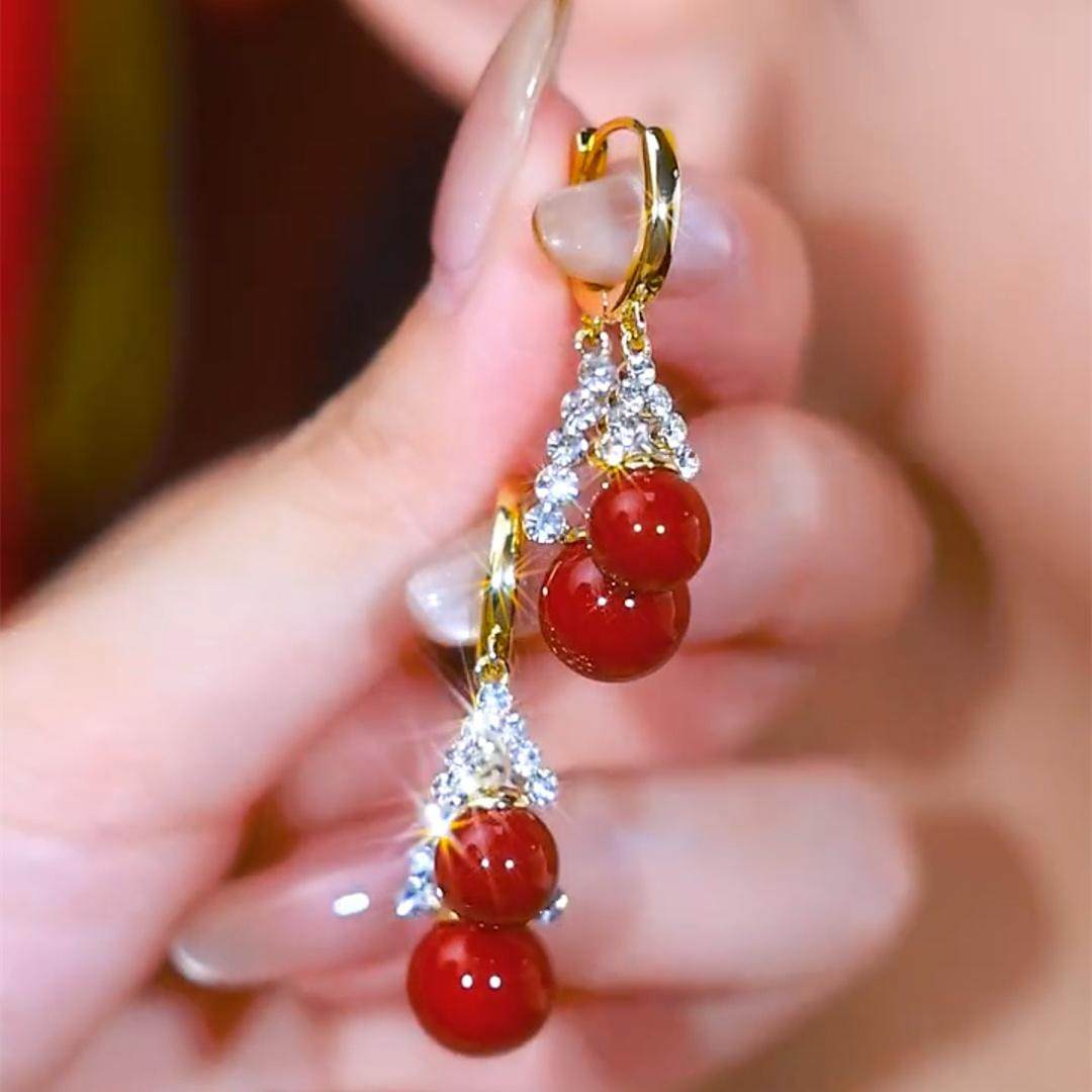 原创设计感日韩红色珠珠镶钻耳扣耳环女复古宫廷风秋冬款大气耳坠,饰品/流行首饰/时尚饰品新,耳环,淘宝优惠券,粉丝福利购,淘宝优惠卷