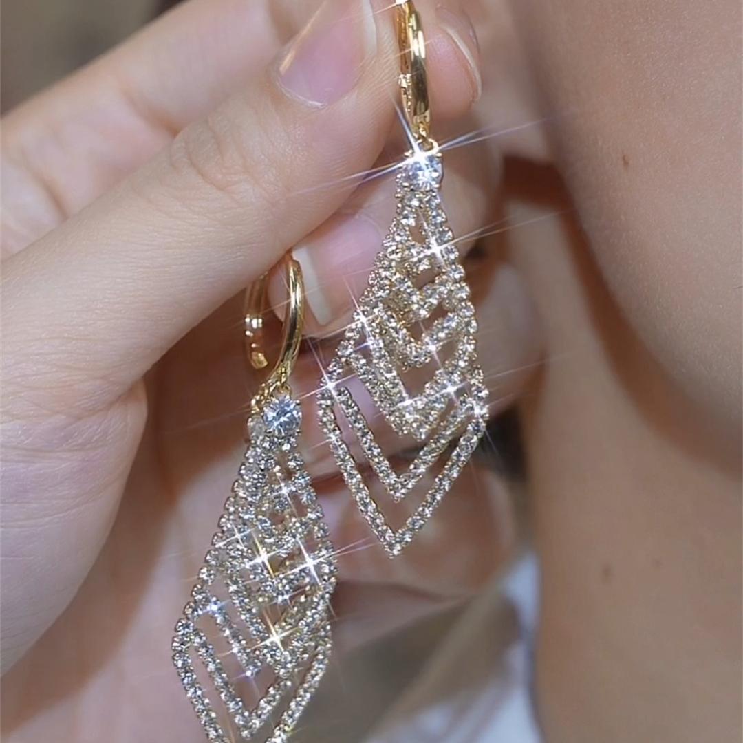 欧美风大款夸张几何菱形满钻耳扣耳环女设计感网红百搭耳饰防过敏