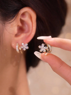 五瓣锆石小花耳钉女设计感网红百搭耳饰925银针防过敏2022新款潮
