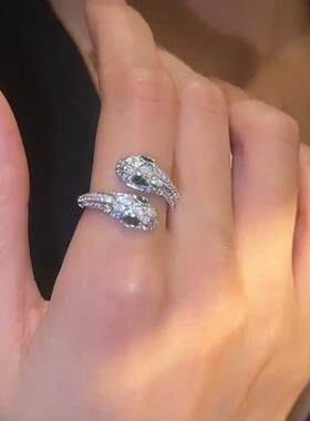 锆石灵蛇开口戒指女欧美时尚