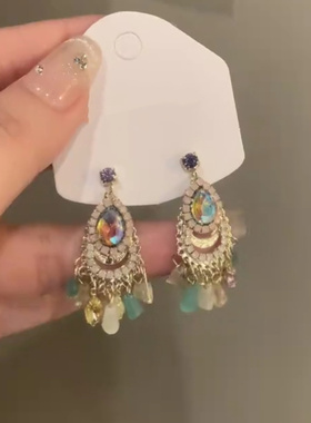 复古波西米亚精致炫彩水滴耳钉
