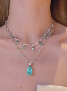 海洋之心梦幻蓝色水滴锁骨链项链女设计感高级感满天星气质配饰潮