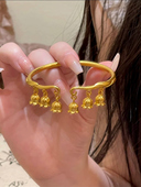 古法金色铃兰花开口手镯女设计感网红百搭配饰2023新款 镯子潮 时尚