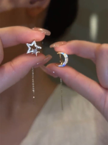 简约星星月亮耳线耳环女防丢网红