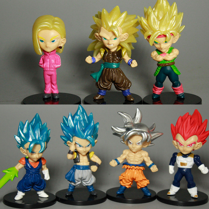 现货q版7款超级赛亚人自在极乐蓝发红发孙悟空贝吉塔 pvc手办公仔