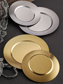 日式不锈钢盘子咖啡厅托盘甜品蛋糕盘商用金色烧烤盘平底浅盘骨碟
