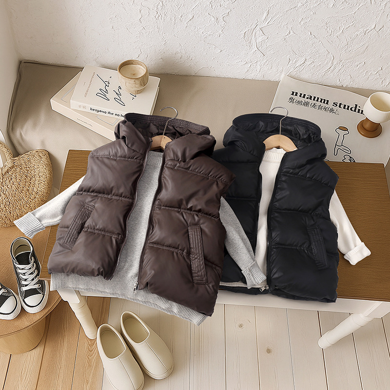 秋冬新款儿童连帽羽绒棉服马甲男童女童中大童休闲加厚小羊皮背心