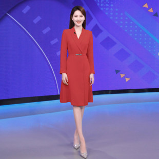 气质主持人a字裙通勤女装 裙时尚 绿色西装 AD轻奢职业连衣裙女新款