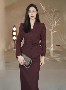 艾尚臣西装套装女春2025新款洋气时尚时髦正式场合上衣半裙两件套