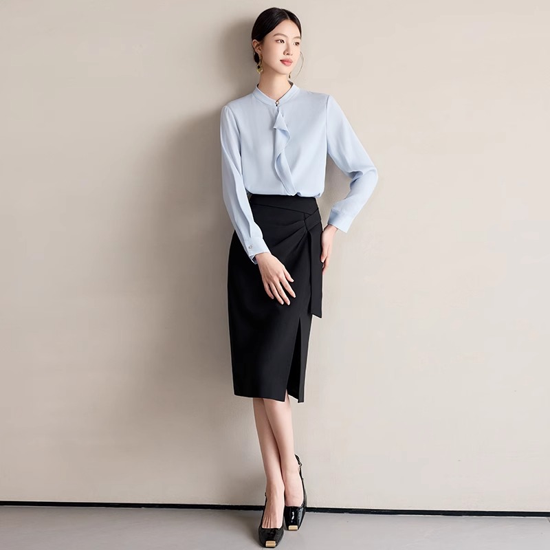 蓝色衬衫套装裙春夏季新款