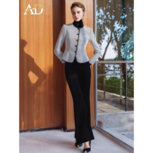 显瘦气质短外套微喇长裤 AD2025新款 女秋冬韩版 套装 格纹丝绒时尚