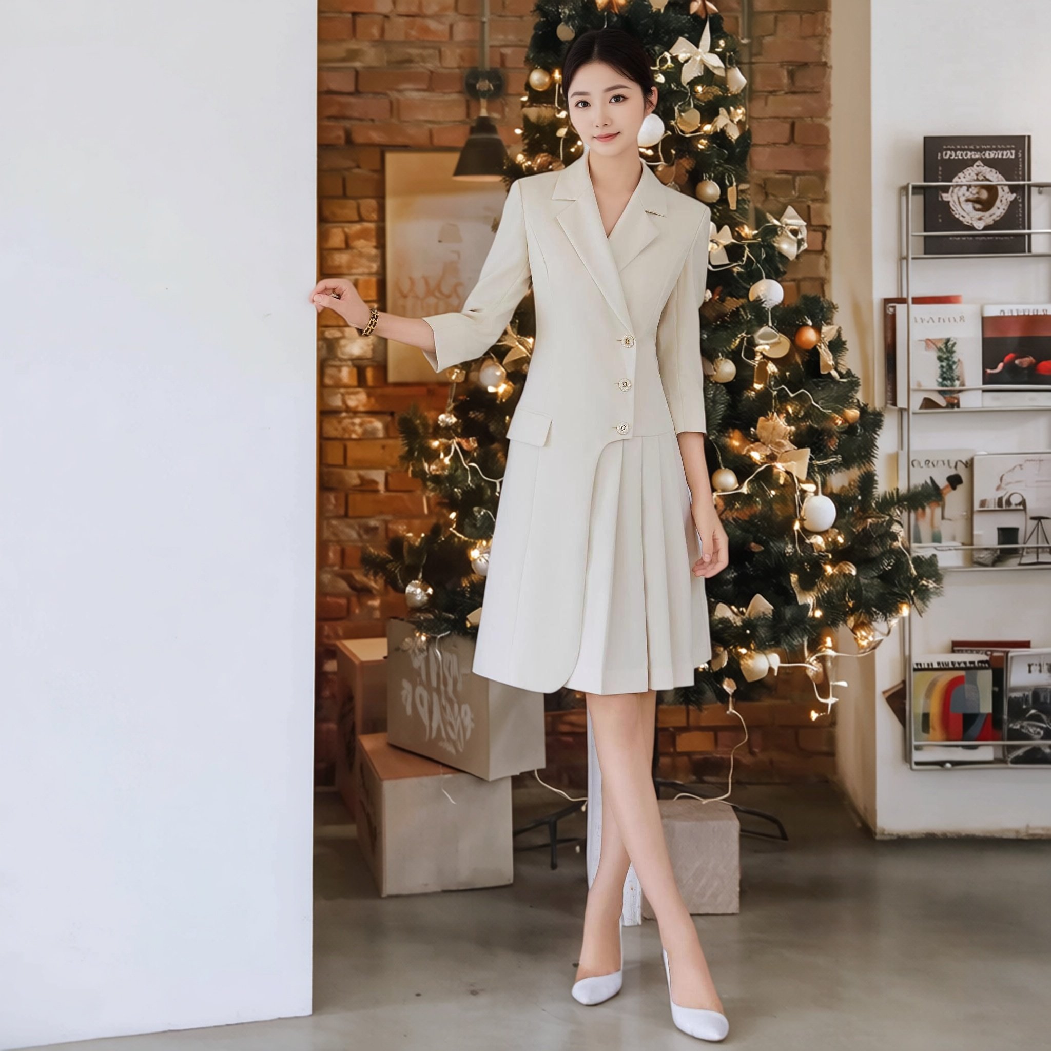 AD米色连衣裙女2024新款夏季轻奢高级感百褶裙主持人演讲职业装,女装/女士精品,连衣裙,淘宝优惠券,粉丝福利购,淘宝优惠卷