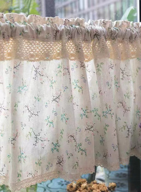 半遮光小草花美式乡村田园风窗帘成品半帘门帘防尘小清新宅女