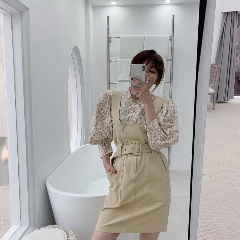 ZOZOZ19秋新款清新复古个性洋气减龄收腰显瘦韩森系背带裙网红女