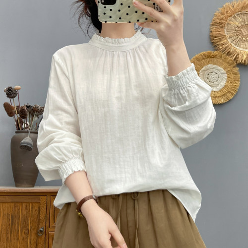 女纯色棉纱纯棉衬衫内搭显瘦上衣
