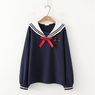 2025秋季日系学院风长袖t恤女小学初中高中学生少女上衣海军领新