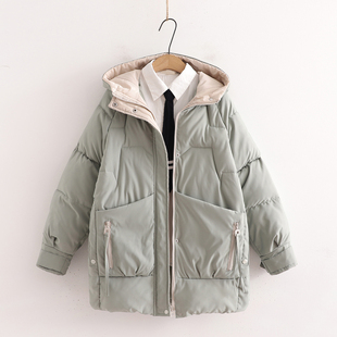 宽松学生棉服加厚冬季 棉袄女中长款 连帽外套 女韩版 棉衣2025年新款