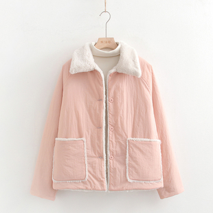 粉色两面穿棉衣棉服外套女秋冬季2025新款冬天加厚森系棉袄小个子