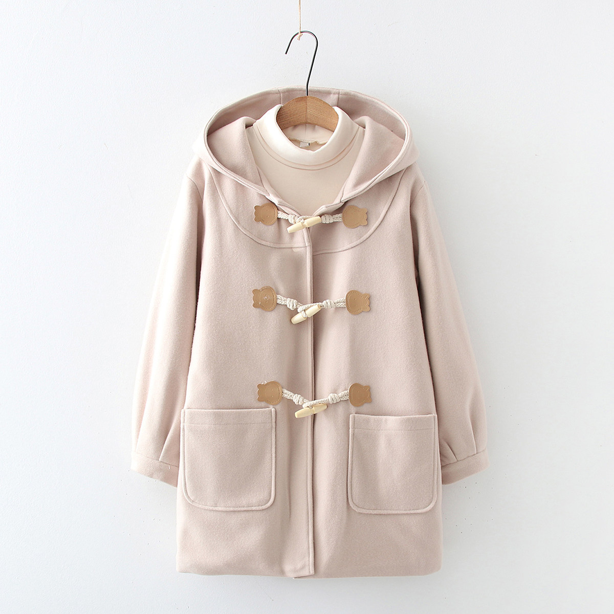 牛角扣毛呢大衣2025秋冬新款宽松学院风连帽夹棉加厚棉衣外套上衣