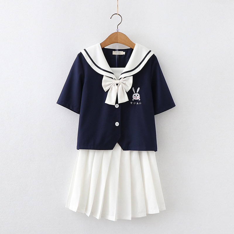 夏季新款女生甜美风蝴蝶结海军领刺绣日系jk制服衬衫水手服学院风