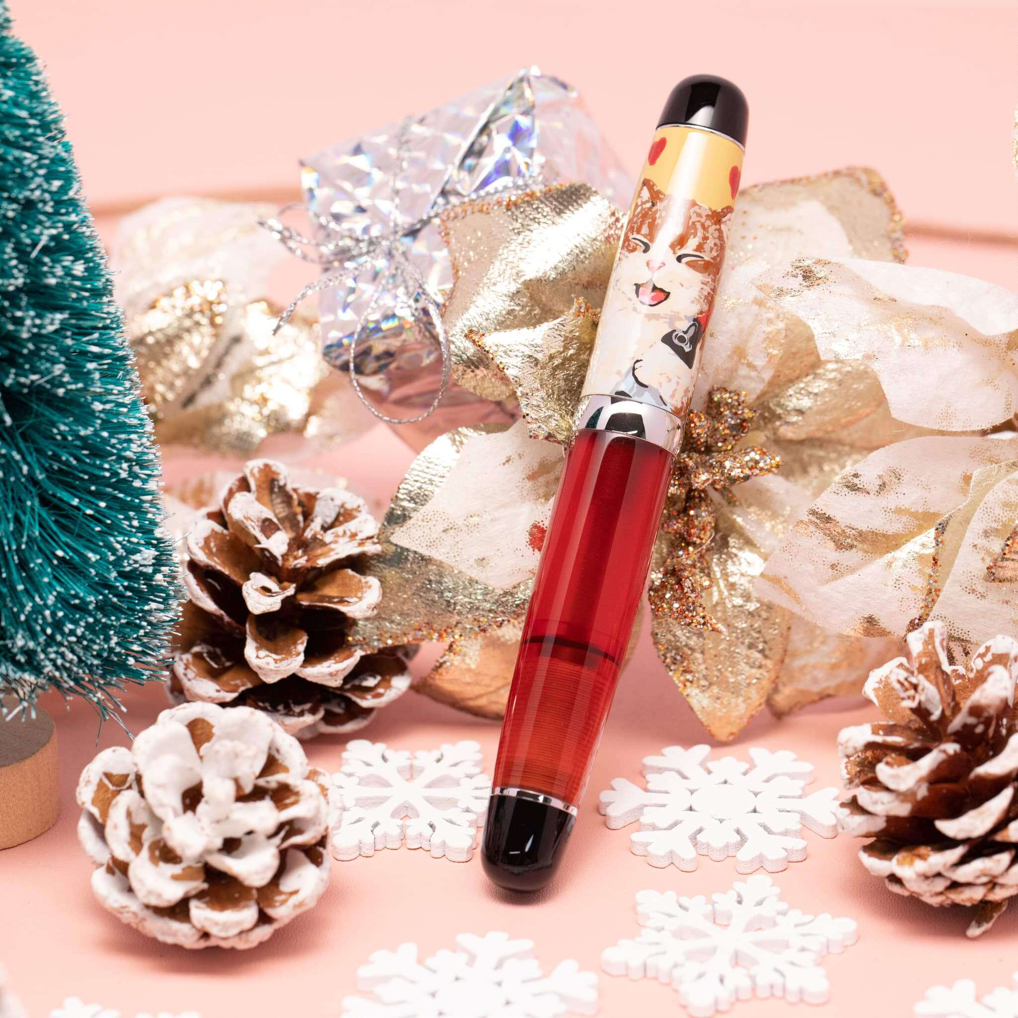 现货台湾Opus88 迷你袖珍口袋钢笔滴入式上墨 透明杆亚克力红酒猫