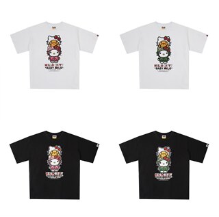 Bape X HelloKitty经典INS字母印花纯棉宽松男女情侣款短袖t恤