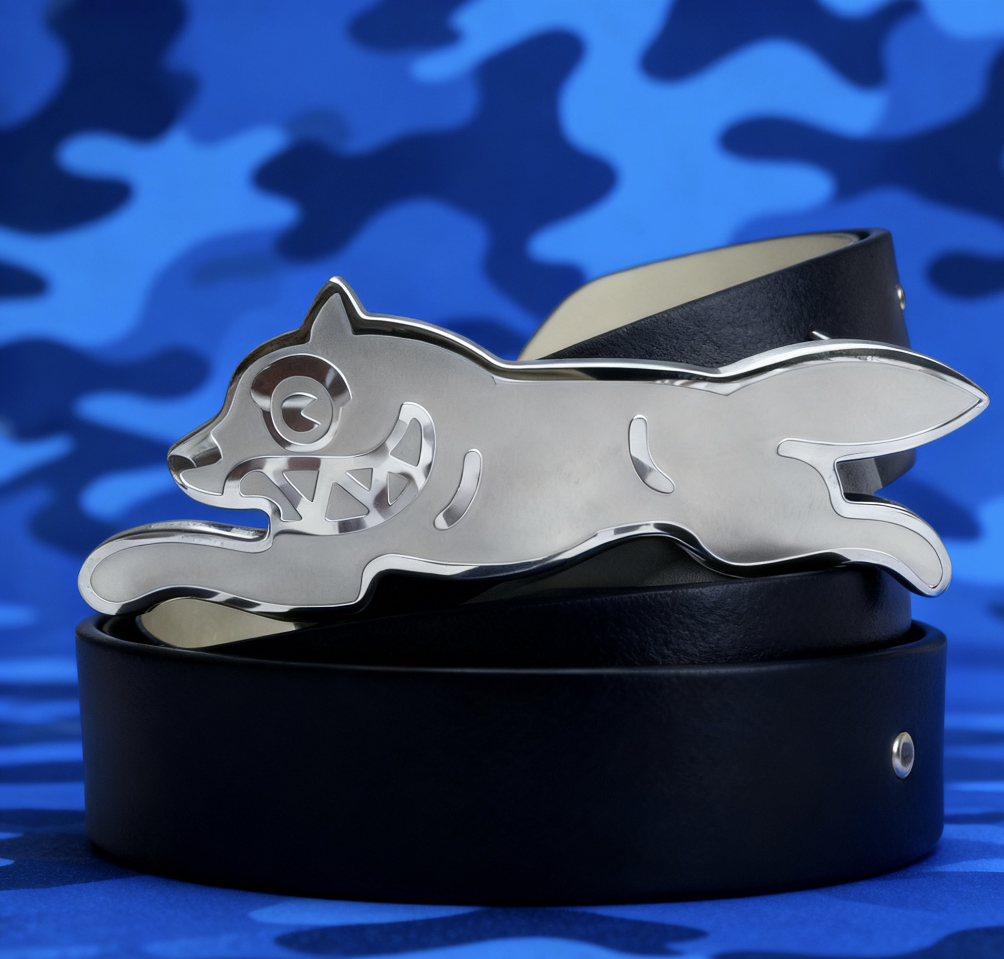 美式复古迷彩金属飞狗水钻y2k皮革皮带