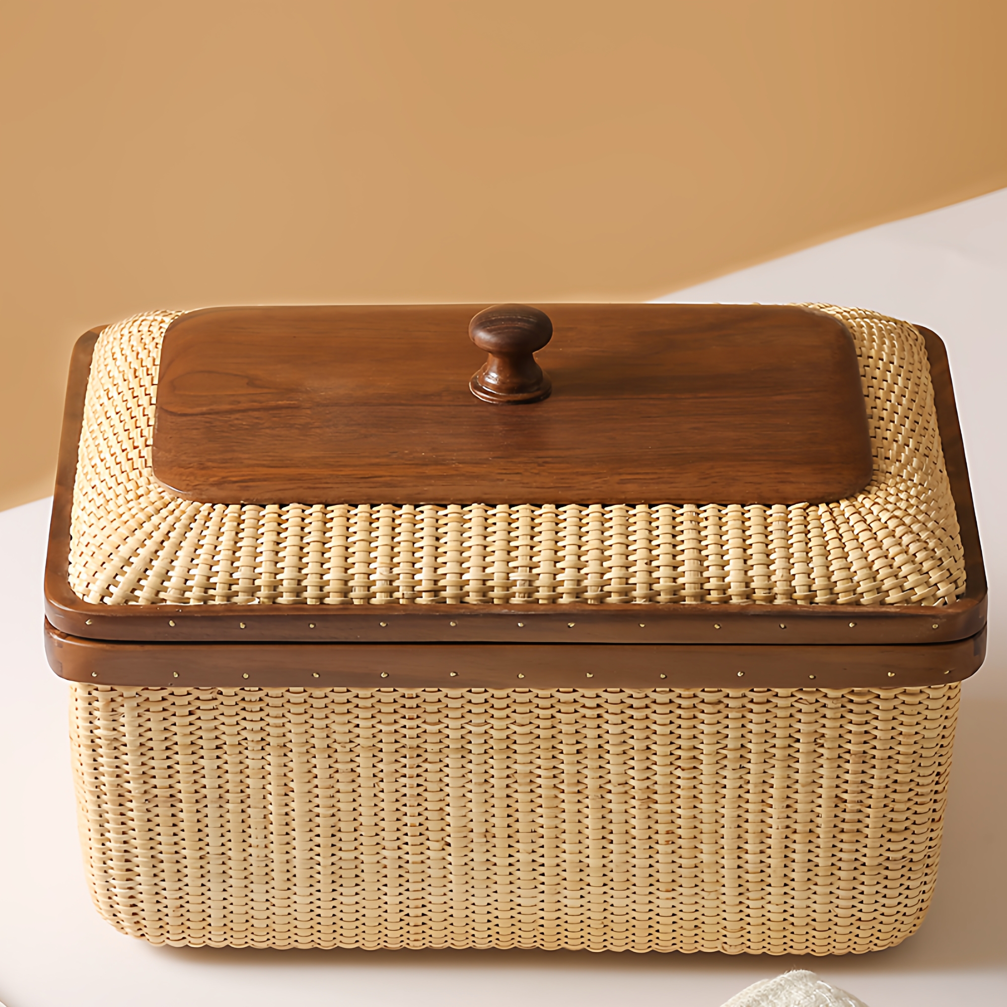 藤编时尚桌面收纳盒日式篮子