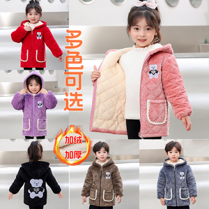 儿童罩衣加绒加厚女孩中大童围裙长袖保暖防脏护衣中大童外套连帽