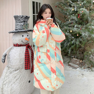 小众设计多巴胺卡通印花白鸭绒羽绒服女长款加厚保暖外套