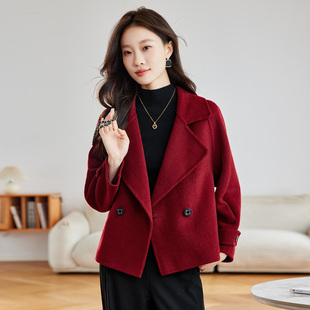 红色羊毛呢外套女短款秋冬新款气质百搭小个子极简风大衣