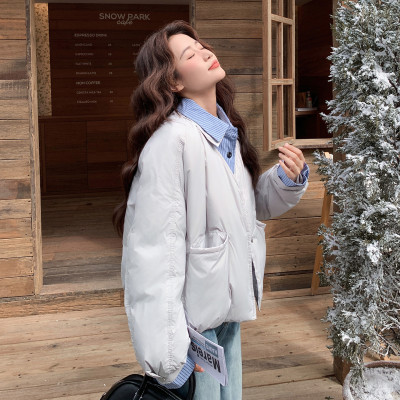 假两件拼接羽绒服女短款灰色白鸭绒冬季时尚保暖外套潮流设计