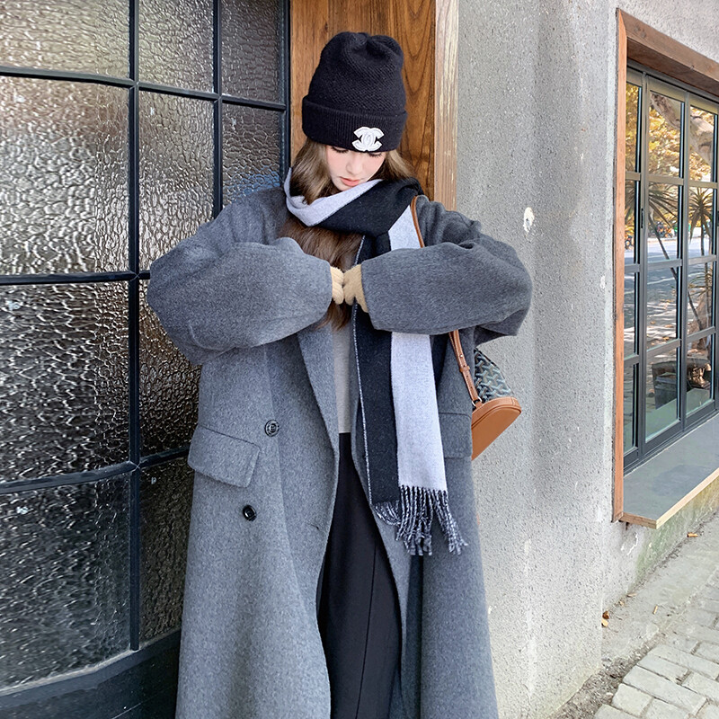 高级感双面羊绒大衣女2025冬新款韩系中灰色长款毛呢外套