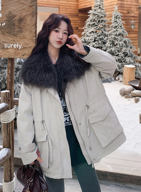 韩版洋气工装派克服羽绒服可拆卸仿毛毛领2C212-G207-P285-K428