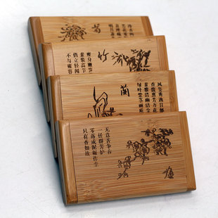 竹制带梳套装镜子小化妆镜随身镜带梳子组合装竹子梳子镜子二合一