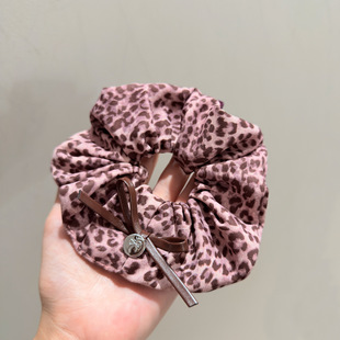 韩国东大门粉色豹纹蝴蝶结大肠发圈时尚气质个性马尾发绳头绳