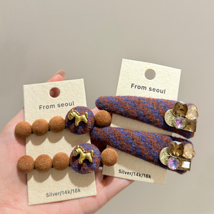 韩国东大门秋冬复古闪钻小马发夹时尚气质老钱侧边刘海碎发BB夹子